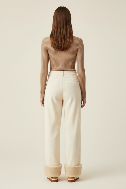 Pantalon Beige Côtelé Ample Plissé Doublé Femme - Cordé - vue 2
