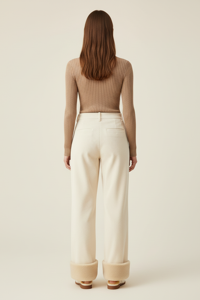 Pantalon Beige Côtelé Ample Plissé Doublé Femme - Cordé - vue 2