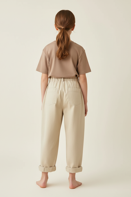 Pantalon Beige Coton Ample Plissé Décontracté Enfant - vue 2