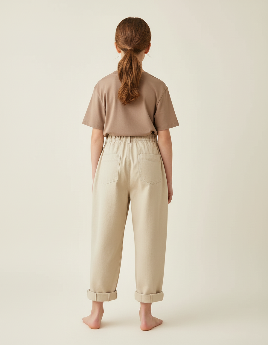 Pantalon Beige Coton Ample Plissé Décontracté Enfant - vue 2