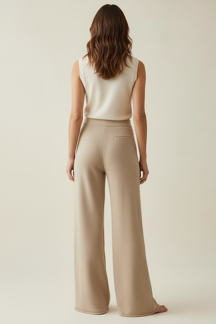 Pantalon Beige Tricoté Ample Décontracté Fluide - Maille - vue 2