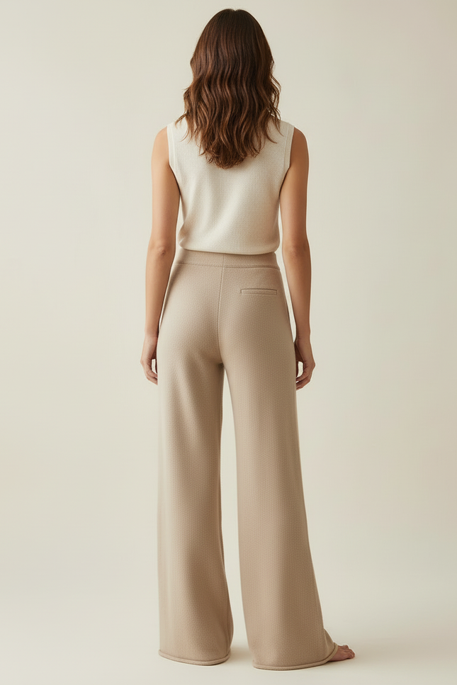 Pantalon Beige Tricoté Ample Décontracté Fluide - Maille - vue 2