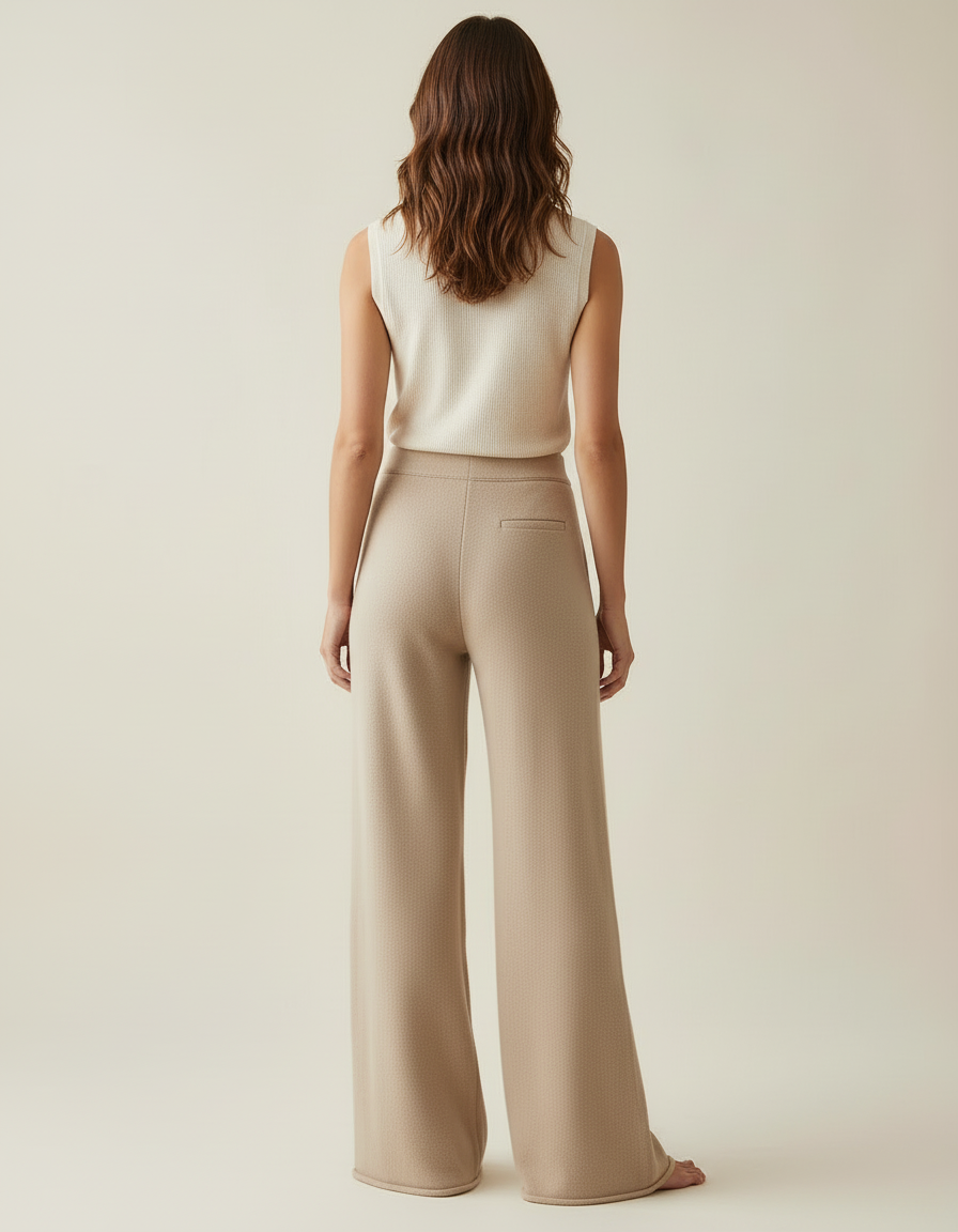 Pantalon Beige Tricoté Ample Décontracté Fluide - Maille - vue 2