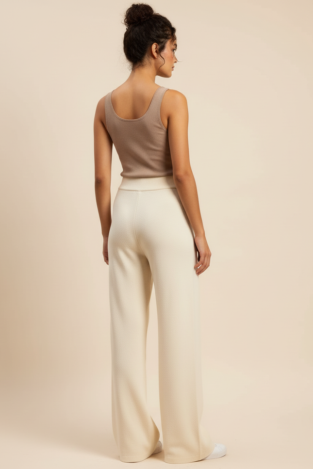 Pantalon Beige Maille Ample Tricoté Élégant Femme - vue 2