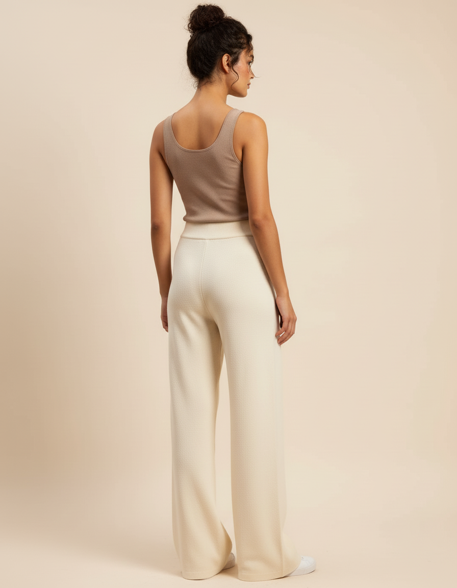 Pantalon Beige Maille Ample Tricoté Élégant Femme - vue 2