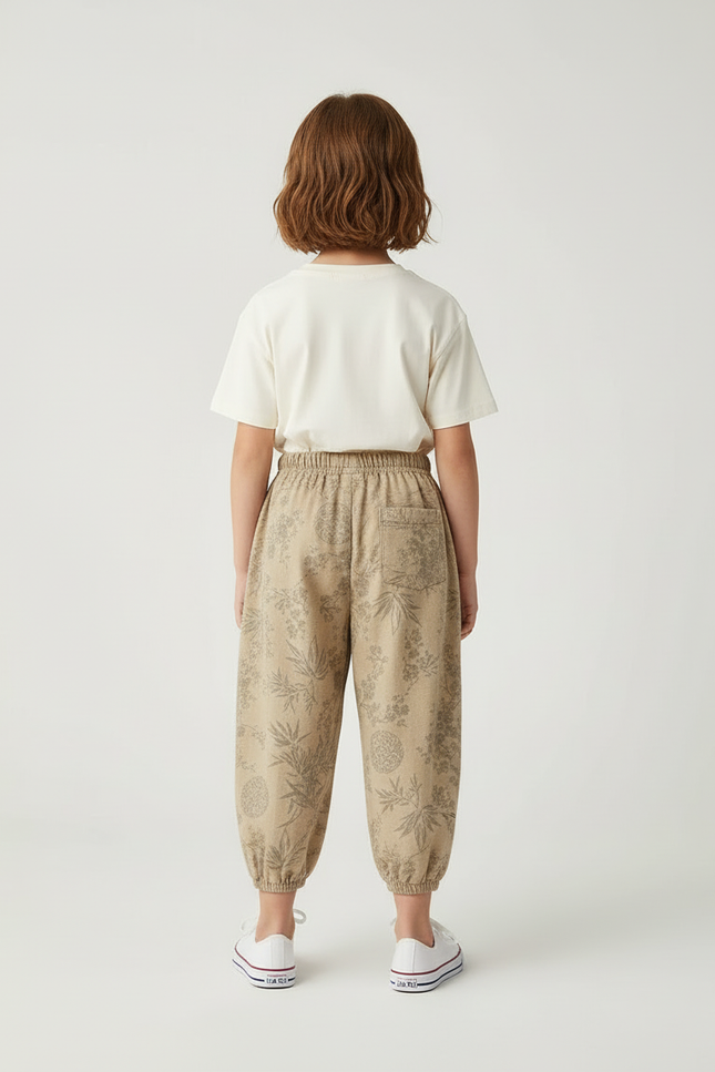 Pantalon Beige Imprimé Floral Ample Enfant Cordon - Coton - vue 2