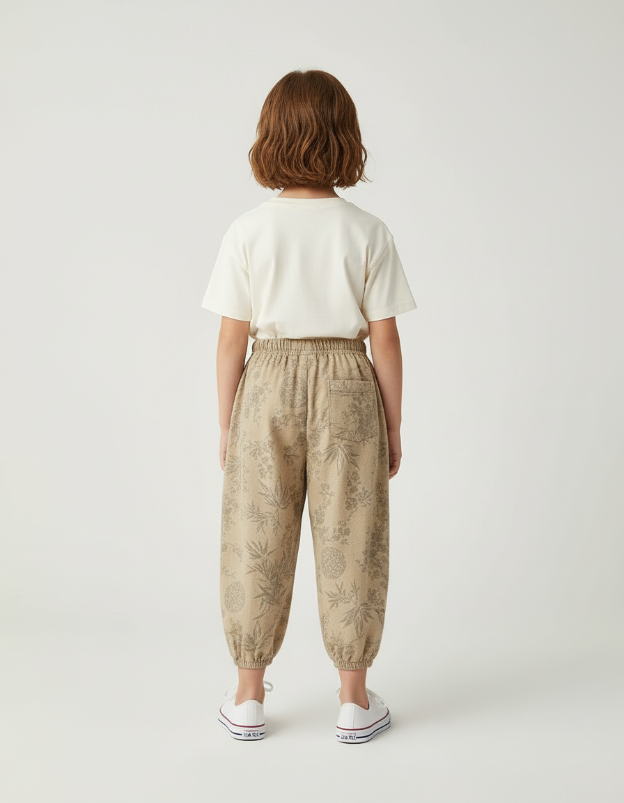Pantalon Beige Imprimé Floral Ample Enfant Cordon - Coton - vue 2