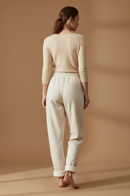 Pantalon Beige Molletonné Ample Décontracté Confortable Femme - vue 2