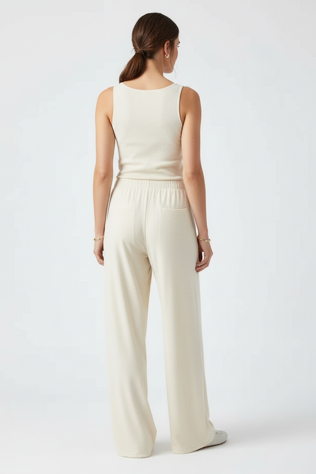 Pantalon Beige Ample Côtelé Élastique Confortable Femme - Molleton - vue 2