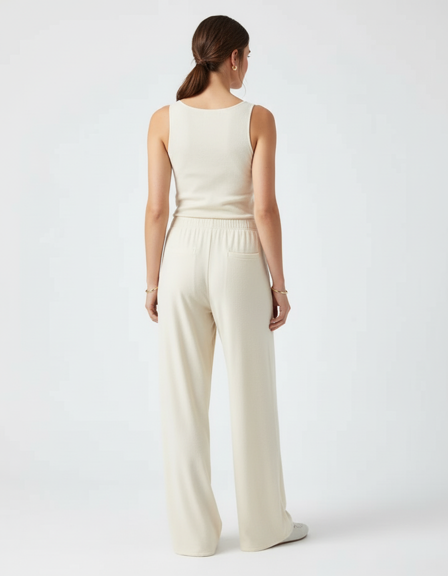 Pantalon Beige Ample Côtelé Élastique Confortable Femme - Molleton - vue 2