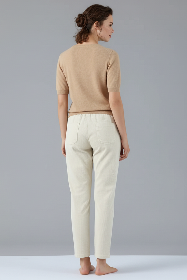 Pantalon Beige Côtelé Droit Décontracté Femme - Cordé - vue 2