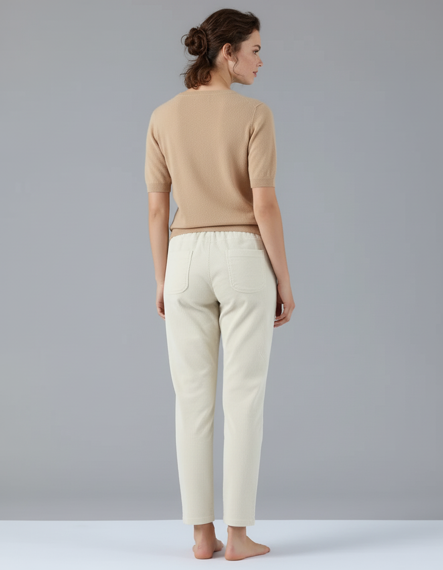 Pantalon Beige Côtelé Droit Décontracté Femme - Cordé - vue 2