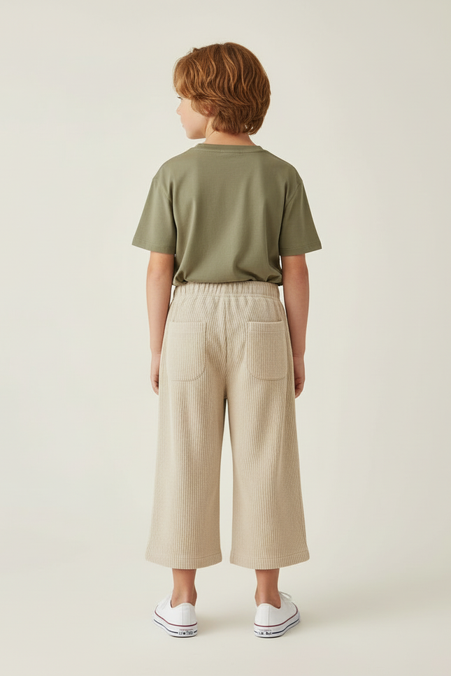 Pantalon Beige Côtelé Ample Enfant Décontracté Élastique - Cordé - vue 2