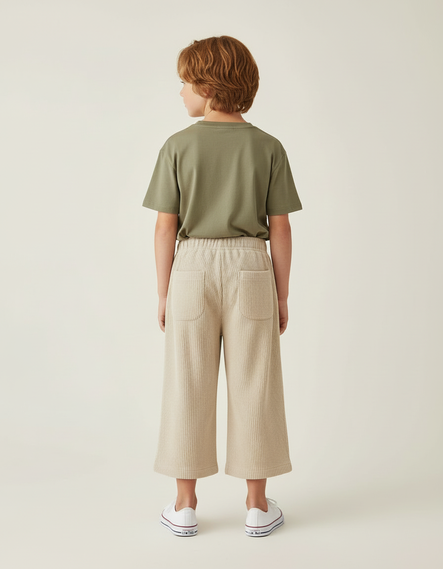Pantalon Beige Côtelé Ample Enfant Décontracté Élastique - Cordé - vue 2