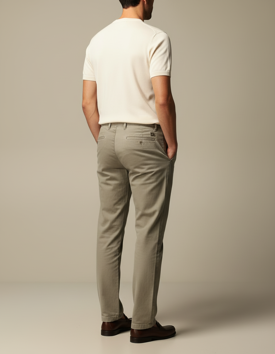 Pantalon Beige Coton Droit Classique Homme - Kaki - vue 2