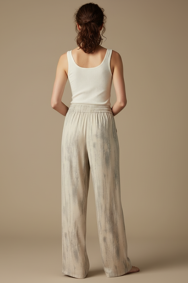 Pantalon Beige Fluide Ample Imprimé Décontracté Femme - Viscose - vue 2