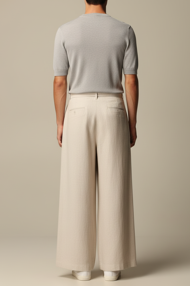 Pantalon Beige Ample Lin Coton Droit Homme - vue 2