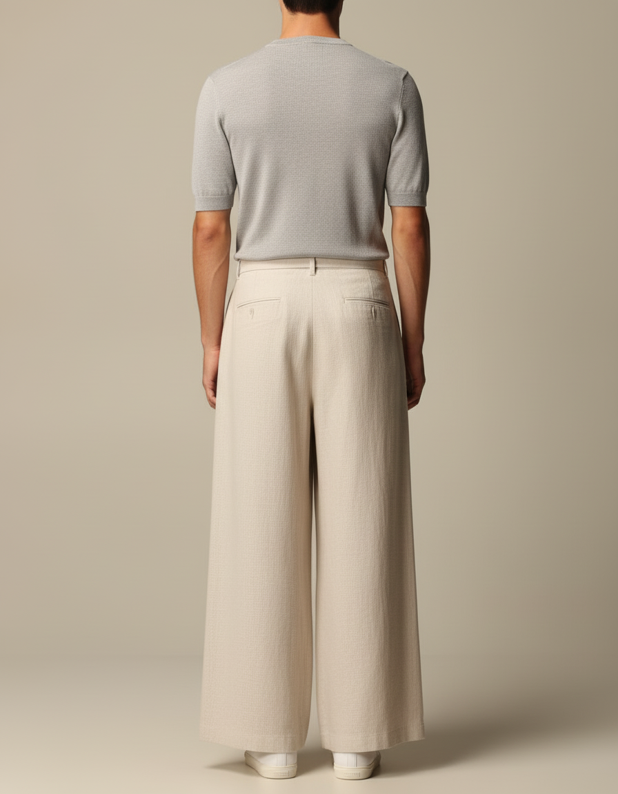 Pantalon Beige Ample Lin Coton Droit Homme - vue 2