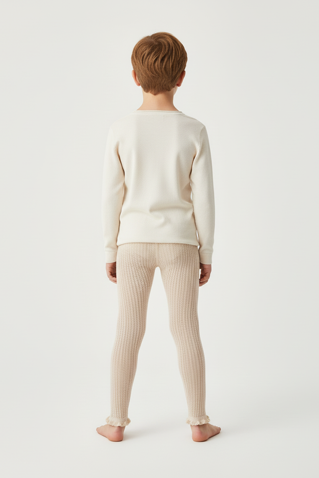 Pantalon Beige Enfant Maille Tricoté Confortable - vue 2
