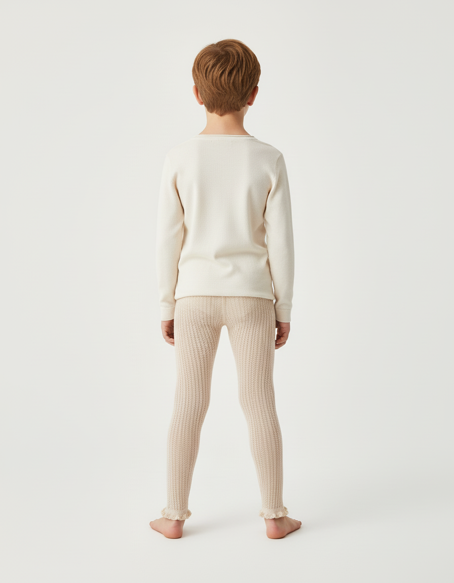 Pantalon Beige Enfant Maille Tricoté Confortable - vue 2