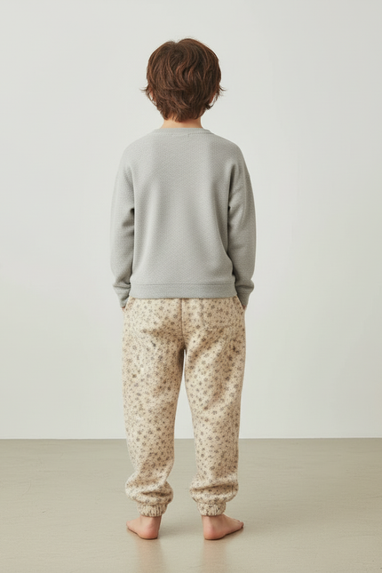 Pantalon Beige Fleuri Ample Coton Enfant - Molleton - vue 2