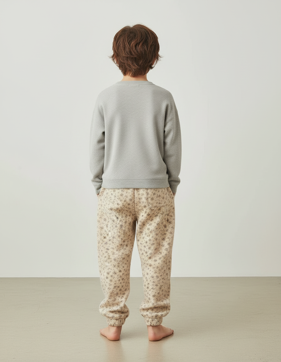 Pantalon Beige Fleuri Ample Coton Enfant - Molleton - vue 2