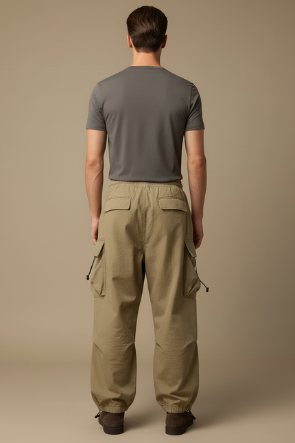 Pantalon Cargo Large Beige - Kaki Polyester - vue 2
