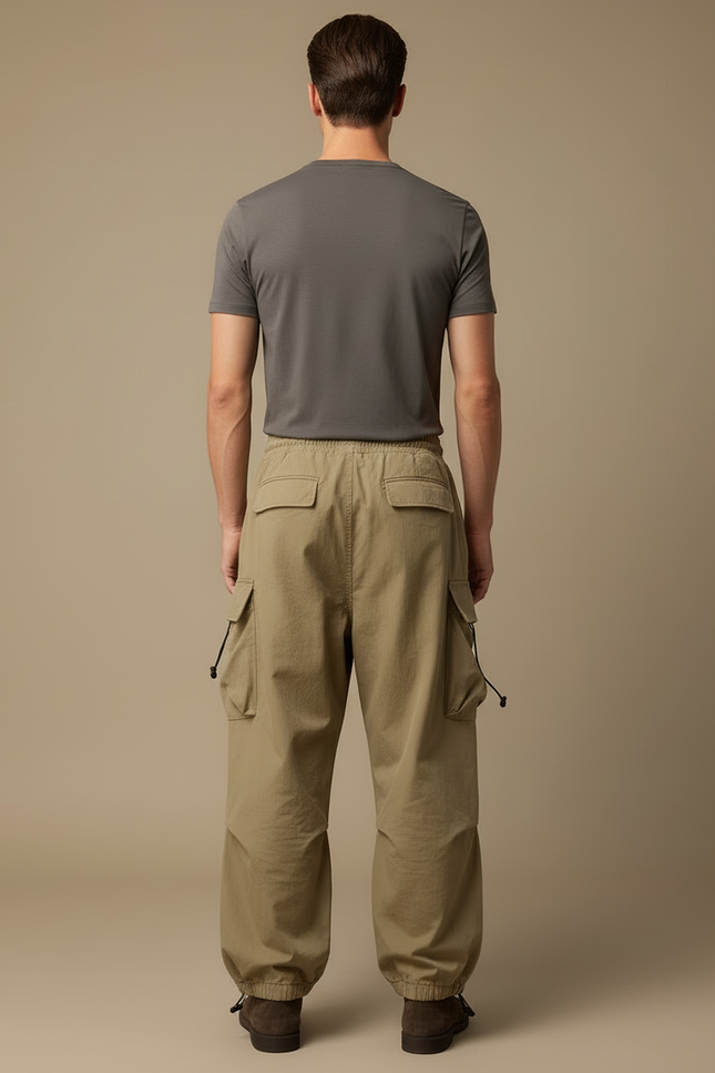 Pantalon Cargo Large Beige - Kaki Polyester - vue 2