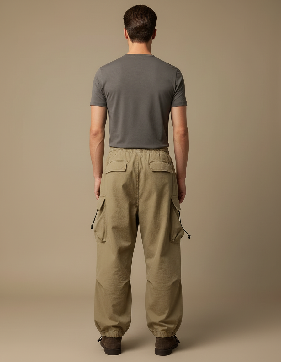 Pantalon Cargo Large Beige - Kaki Polyester - vue 2