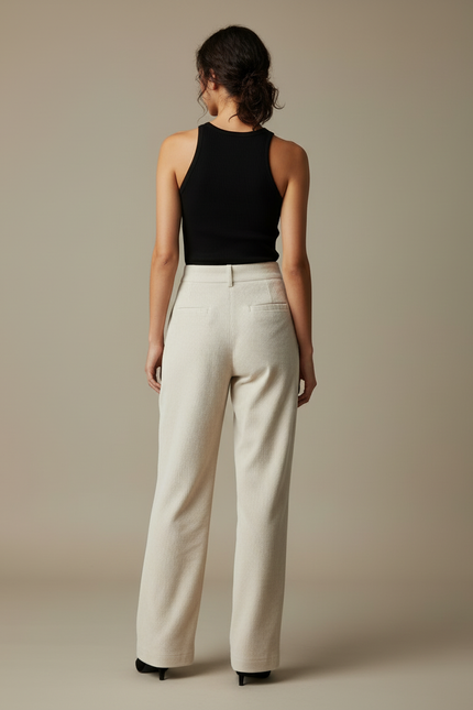 Pantalon Beige Côtelé Droit Taille Haute Décontracté - Cordé - vue 2