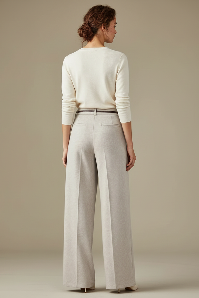 Pantalon Beige Large Fluide Élégant Décontracté Femme - Maille - vue 2