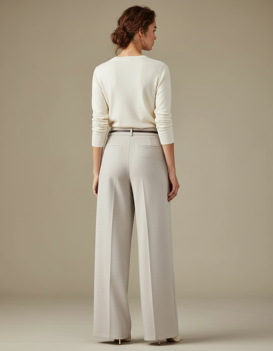Pantalon Beige Large Fluide Élégant Décontracté Femme - Maille - vue 2