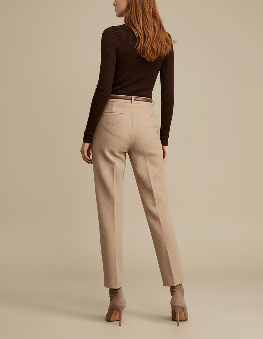 Pantalon Beige Droit Laine Mélangée Élégant - vue 2