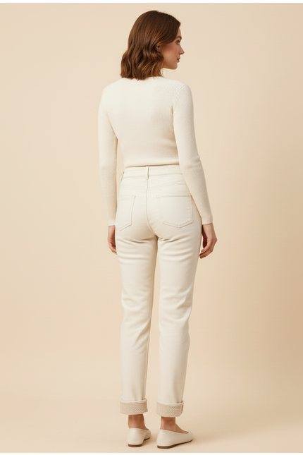 Pantalon Beige Velours Épais Taille Haute Slim - vue 2