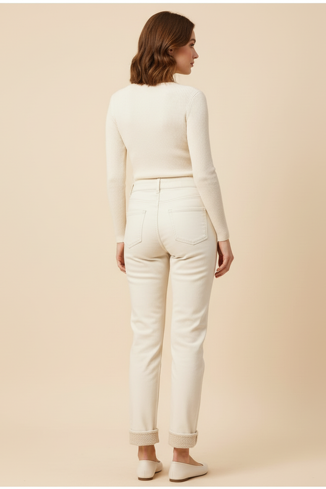 Pantalon Beige Velours Épais Taille Haute Slim - vue 2