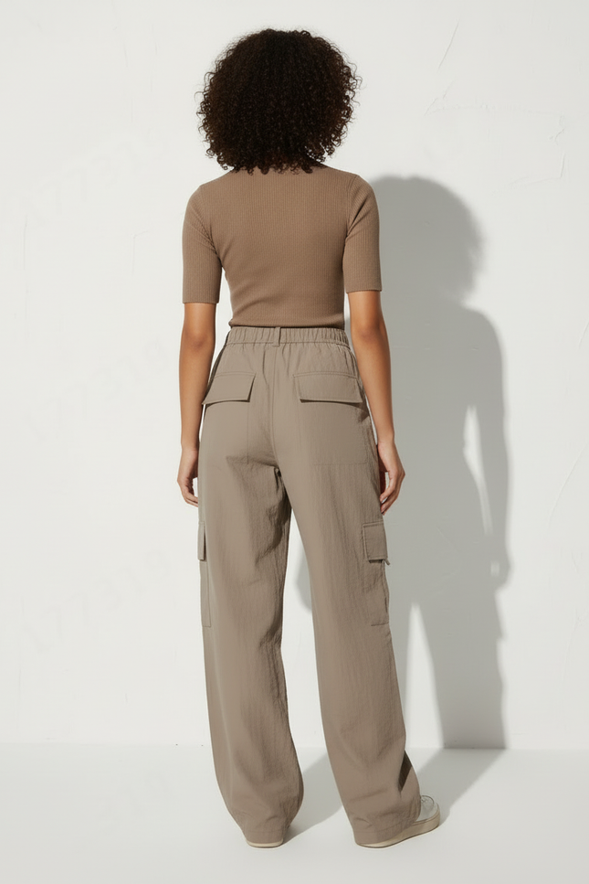 Pantalon Cargo Beige Femme Taille Haute - Polyester - vue 2