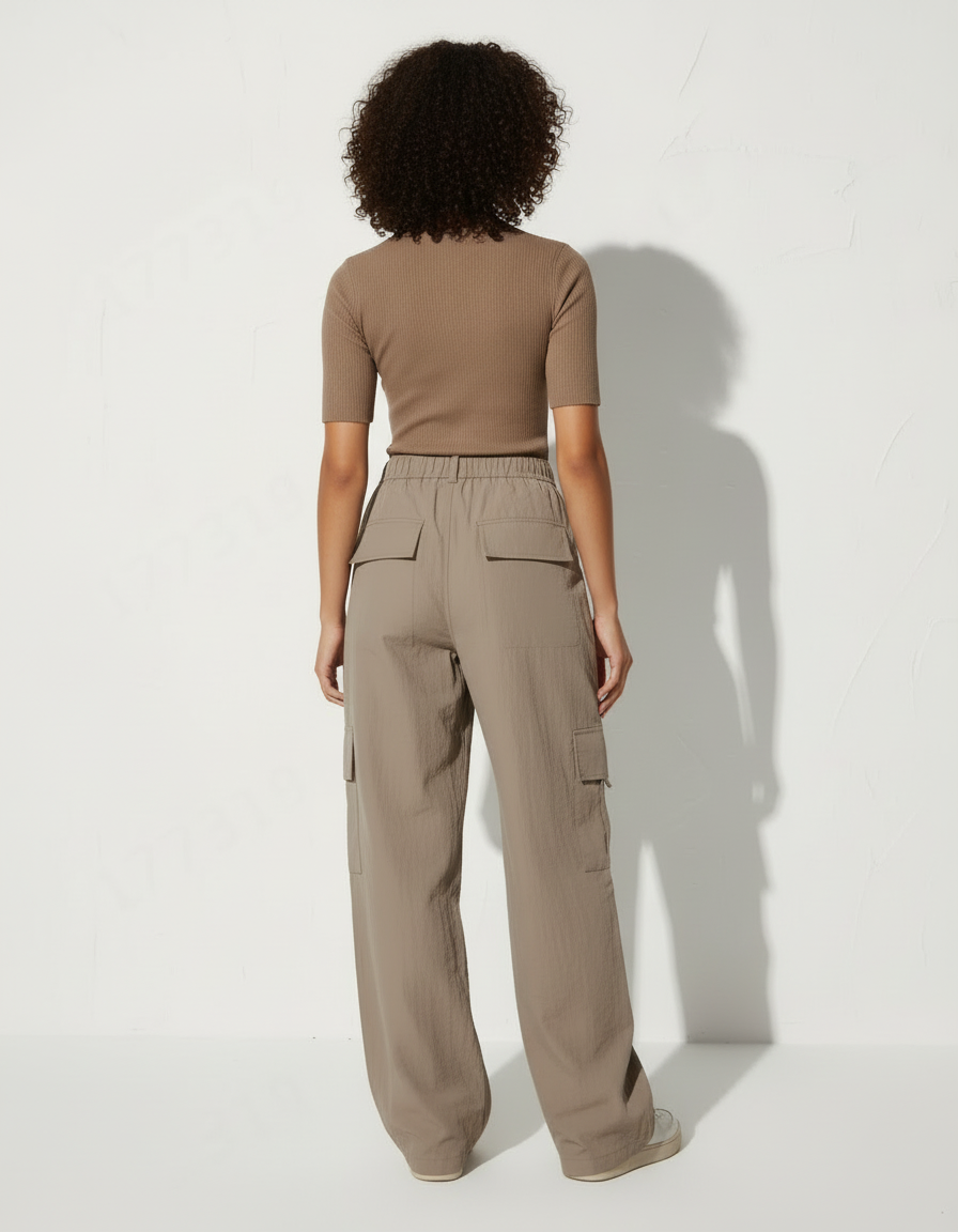 Pantalon Cargo Beige Femme Taille Haute - Polyester - vue 2
