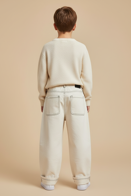 Pantalon Beige Ample Décontracté Surpiqûres Enfant Garçon - Toile - vue 2