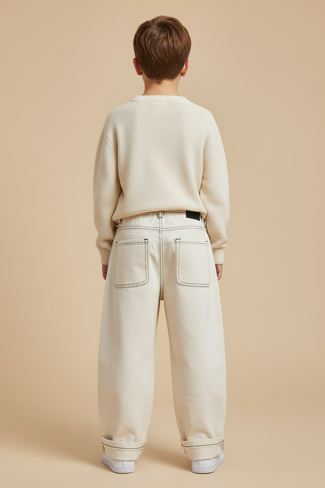 Pantalon Beige Ample Décontracté Surpiqûres Enfant Garçon - Toile - vue 2