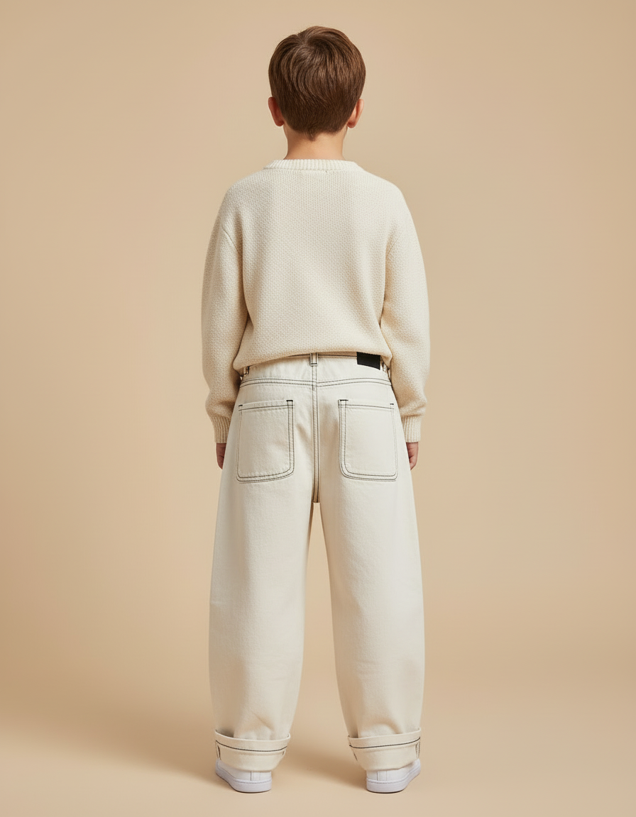 Pantalon Beige Ample Décontracté Surpiqûres Enfant Garçon - Toile - vue 2