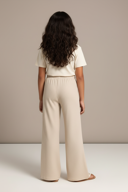 Pantalon Beige Ample Fluide Texturé Enfant - Maille - vue 2