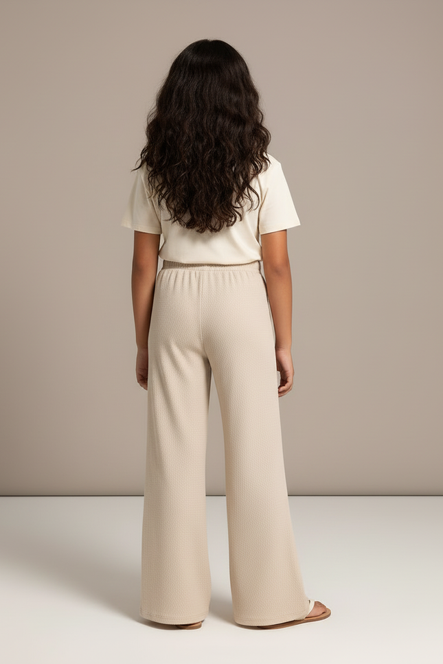 Pantalon Beige Ample Fluide Texturé Enfant - Maille - vue 2