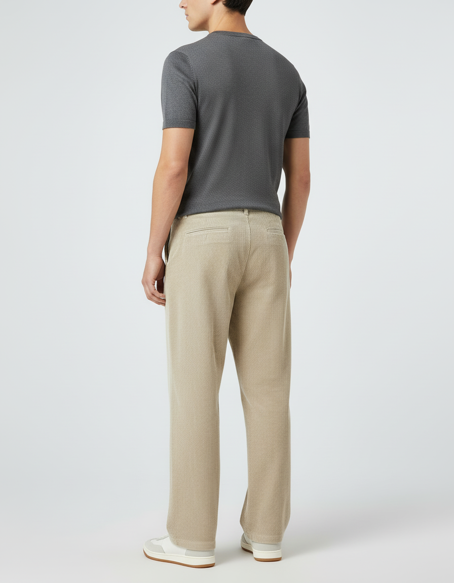 Pantalon Velours Cotelé Beige - Cordé - vue 2