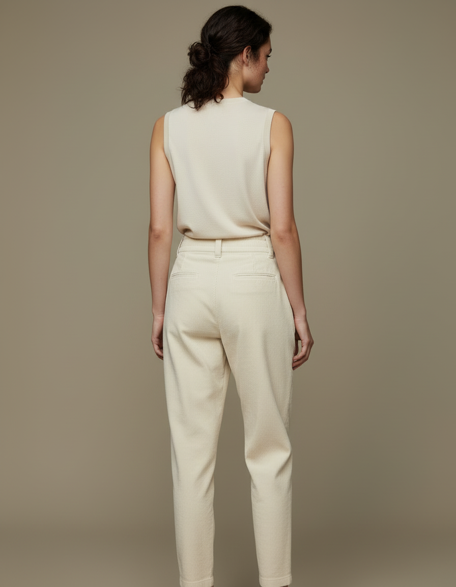 Pantalon Beige Côtelé Ample Décontracté Élastique Femme - Cordé - vue 2