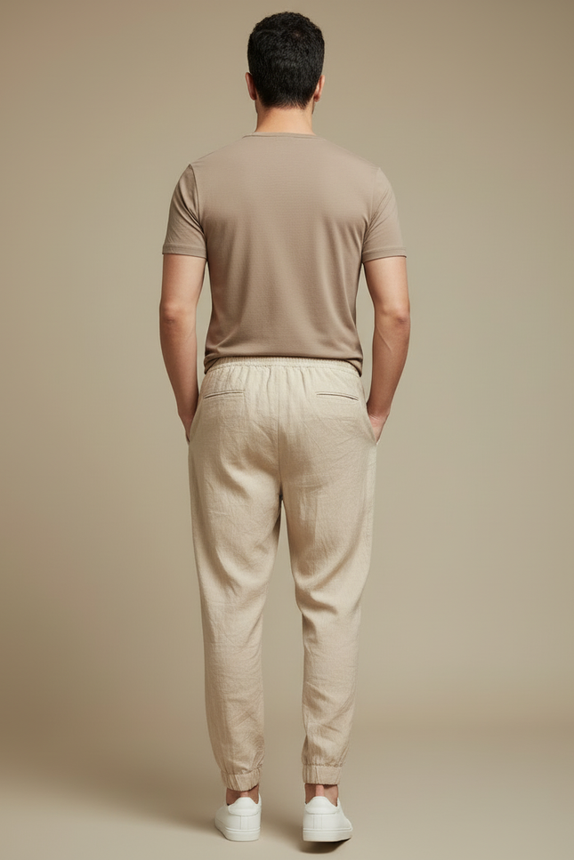 Pantalon Beige Lin Coton Ample Léger Homme - vue 2