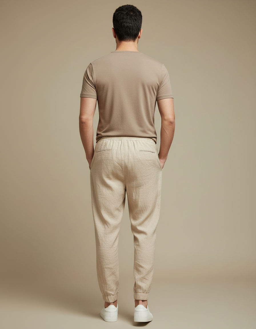 Pantalon Beige Lin Coton Ample Léger Homme - vue 2