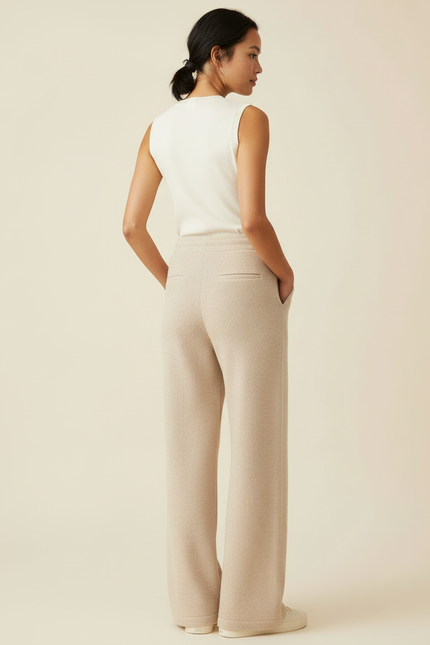 Pantalon Beige Maille Ample Cordon Décontracté Fluide - vue 2