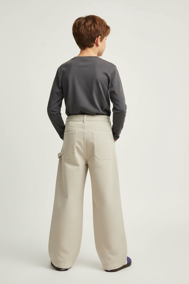 Pantalon Beige Large Enfant Décontracté Coton Uni - vue 2