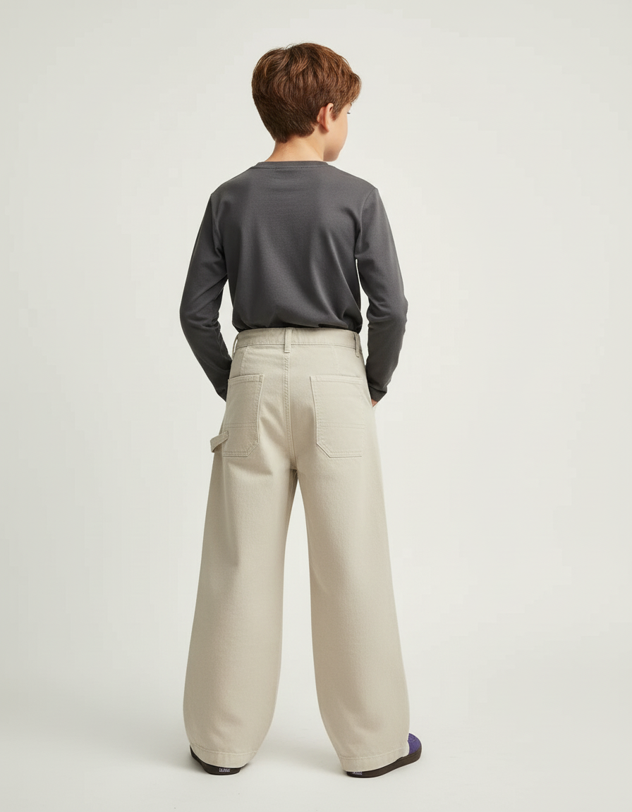 Pantalon Beige Large Enfant Décontracté Coton Uni - vue 2