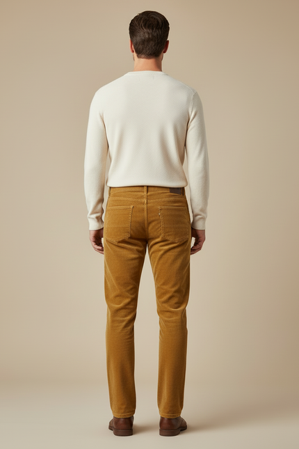 Pantalon Beige Côtelé Droit Homme Décontracté Hiver - Camel Cordé - vue 2